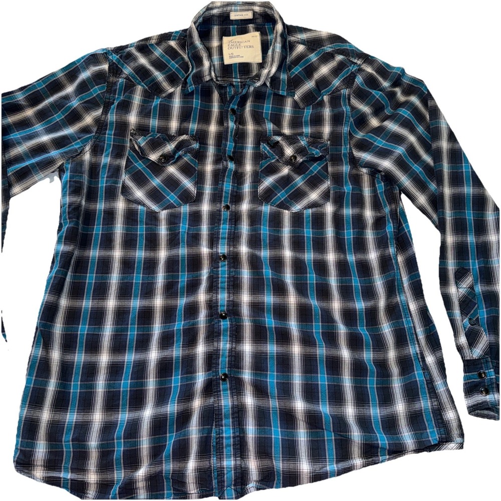 American Eagle Outfitters Snap Button Shirt Men's lL Vintage Fit  Plaid  Cowboy